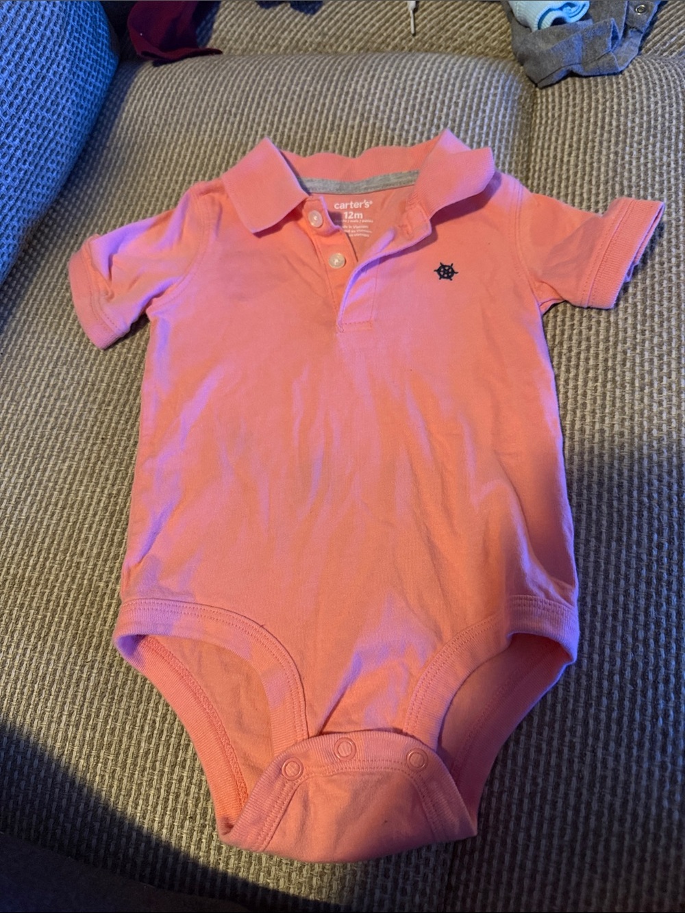 Carter's Coral Polo-Style Bodysuit with Navy Emblem